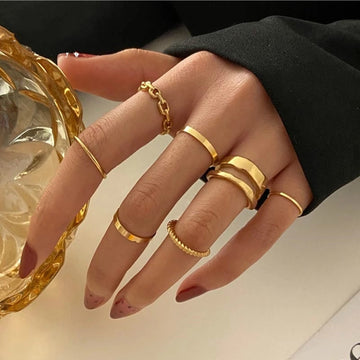 4-8Pcs/set Punk Finger Rings Minimalist Smooth Gold/Silver Geometric Metal Rings for Women Girls Party Jewelry Bijoux Femme daiiibabyyy